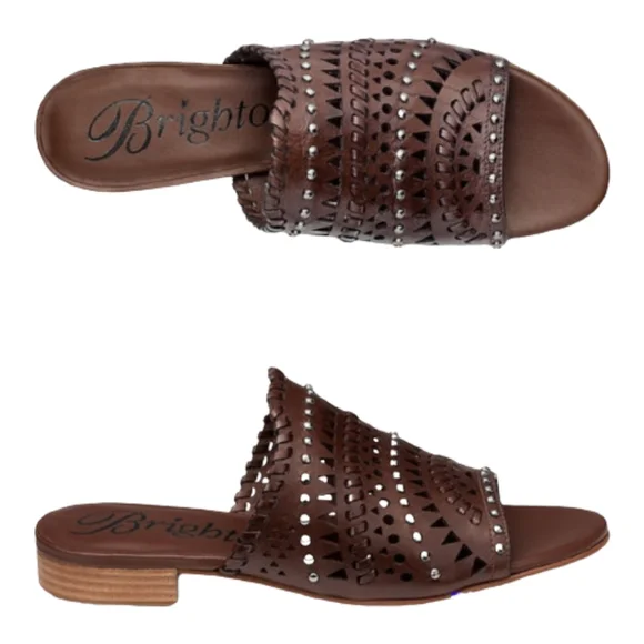 Brighton Ferrara Neo Leather Lazer Cut Carmel Mules Size 8.5. - Picture 1 of 8